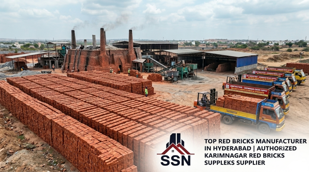 Premium Karimnagar red bricks manufactured and supplied by SSN Constructions, a leading red bricks manufacturer in Hyderabad.