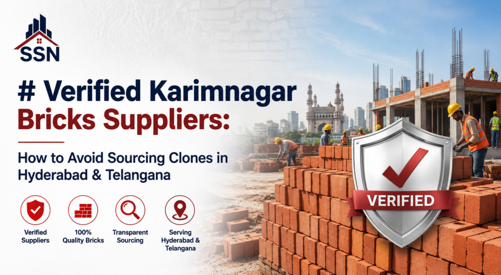 A high-volume commercial transport truck loading bulk red clay bricks directly from a verified Karimnagar brick factory kiln location.